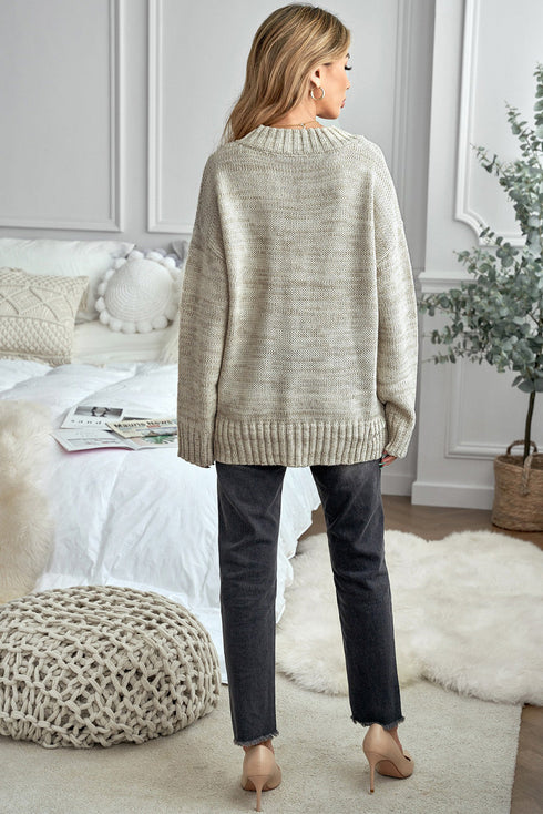 V Neck Drop Shoulder Knitted Sweater